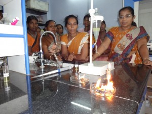 Women attending lab in Fisheries College, Thoothukudi